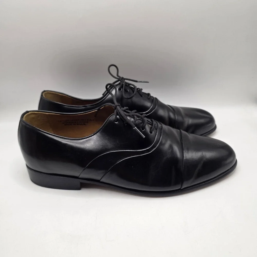 Stacy Adams Oxford Dress Shoes Black Leather Cap Toe Comfort Flex Formal Mens 12